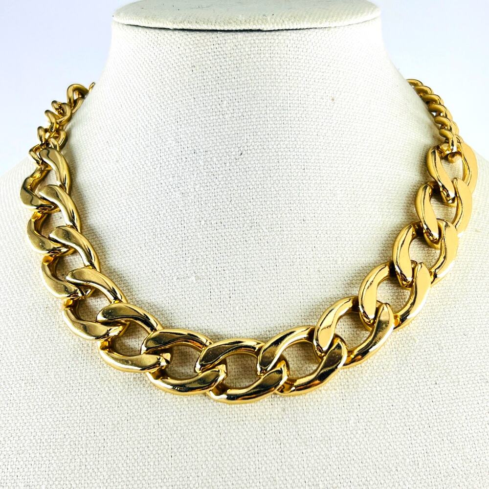 Talbots Gold Tone Chunky Cuban Link Collar Necklace Statement Office Chic